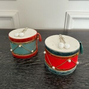 Set Of 2 Vintage Christmas Tree Ornaments Drums